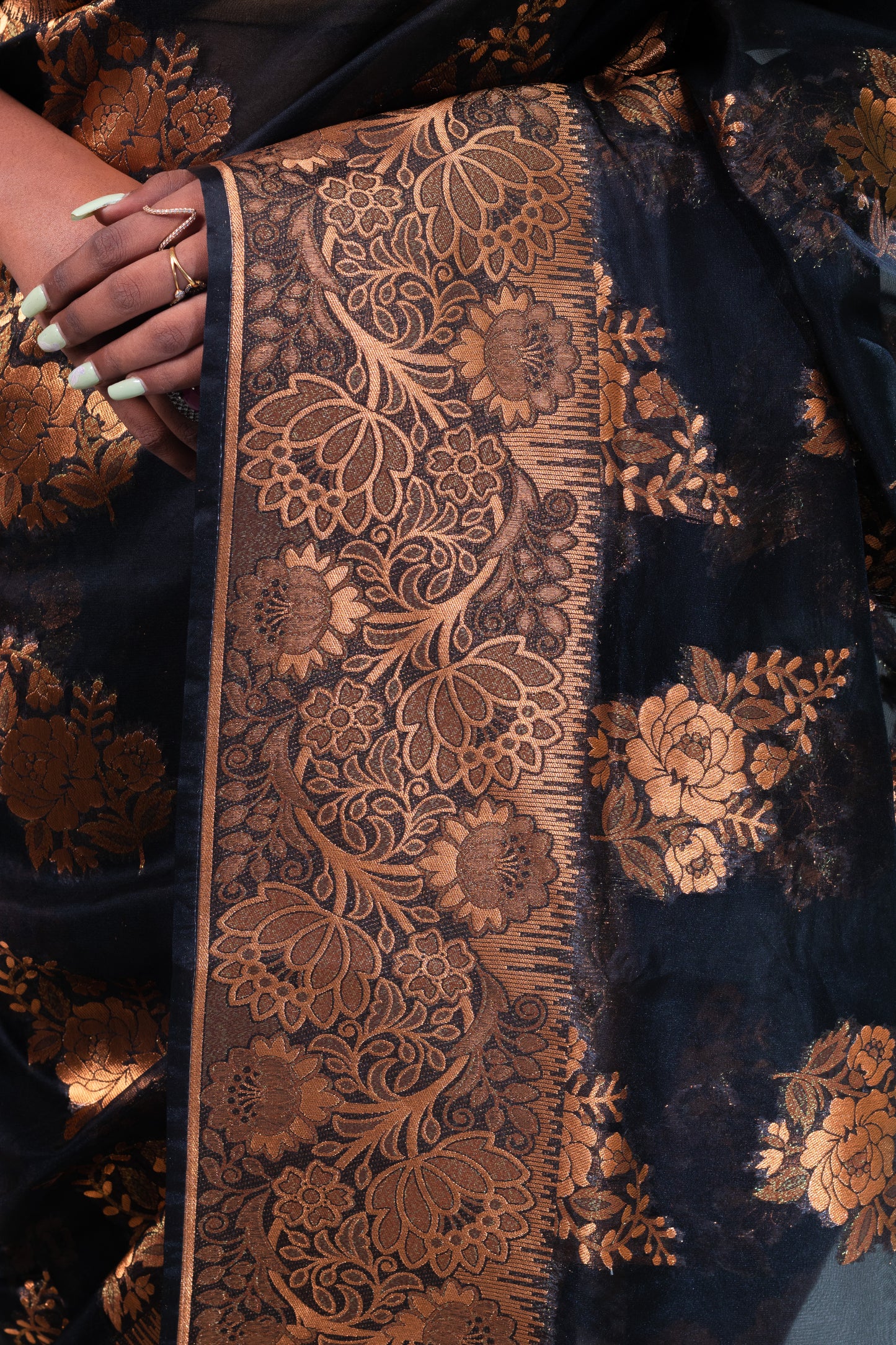 Black Fancy Organza Silk Saree with Blouse Piece