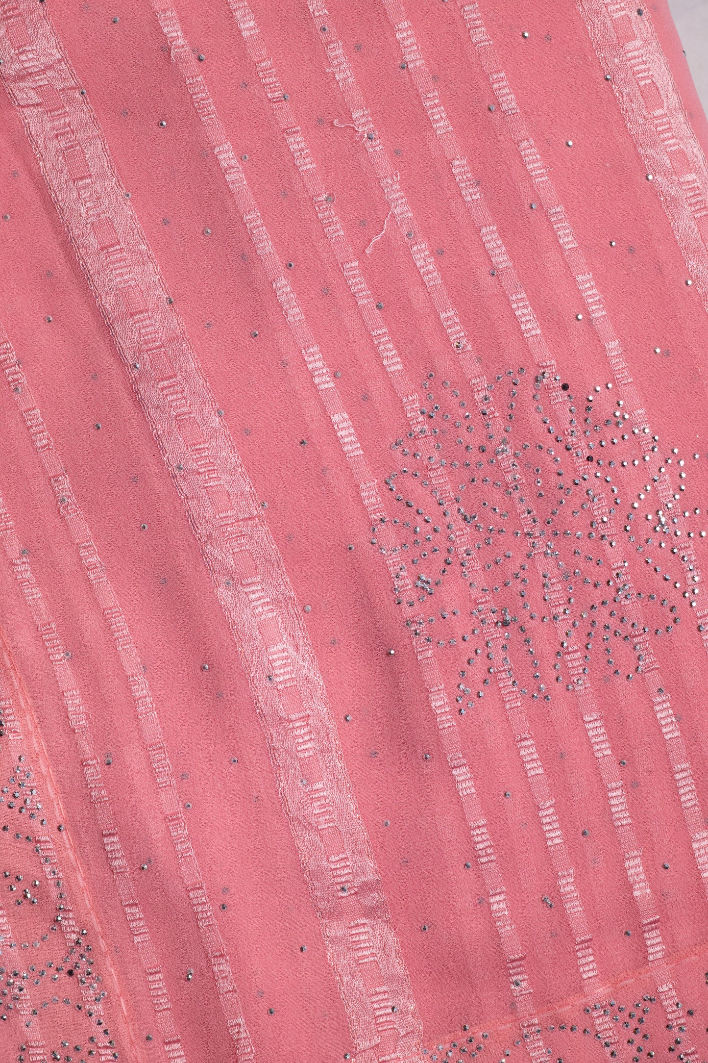 Coral Pink Stone Embellished Fancy Georgette Saree with Blouse Piece