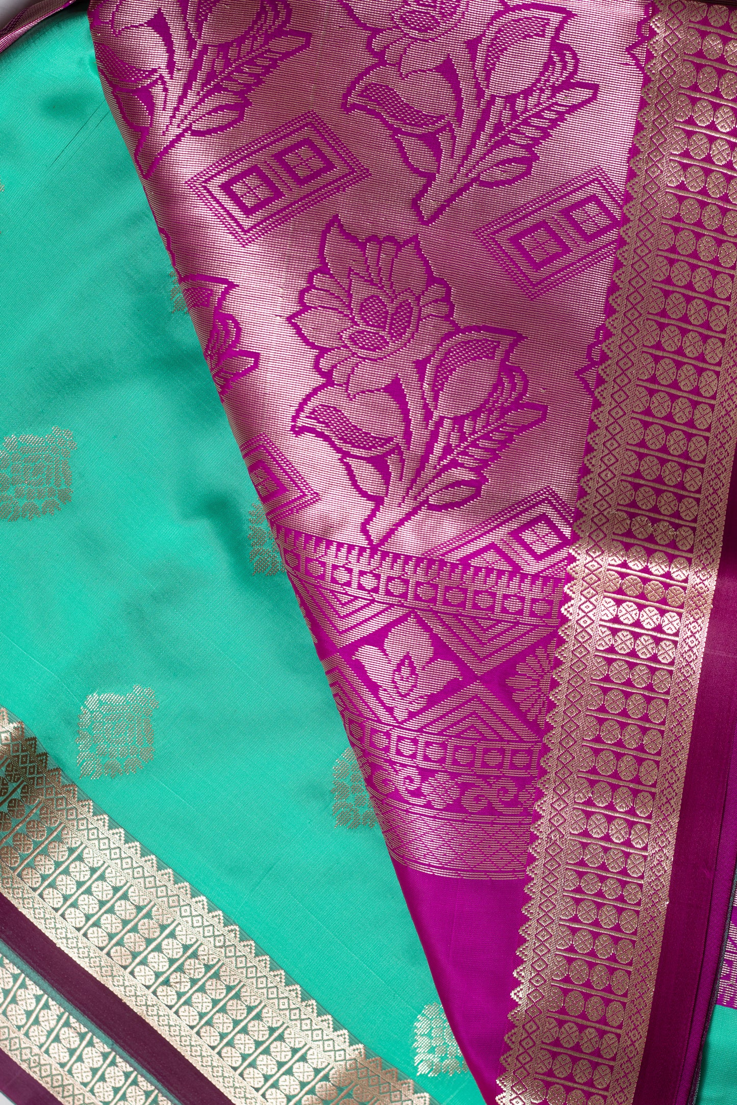 Teal & Purple South Silk Saree with Blouse Piece