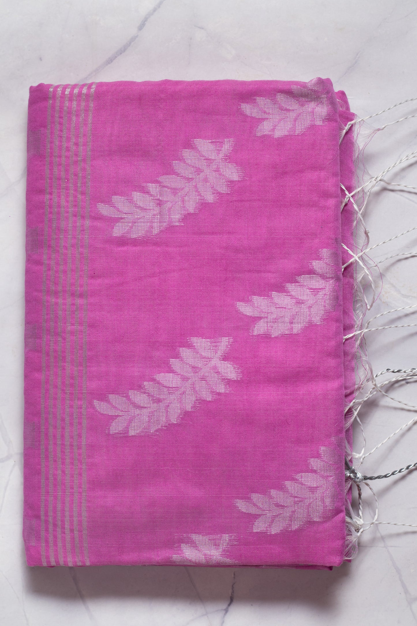Orchid Purple & Silver Pure Cotton Handloom Saree with Blouse Piece