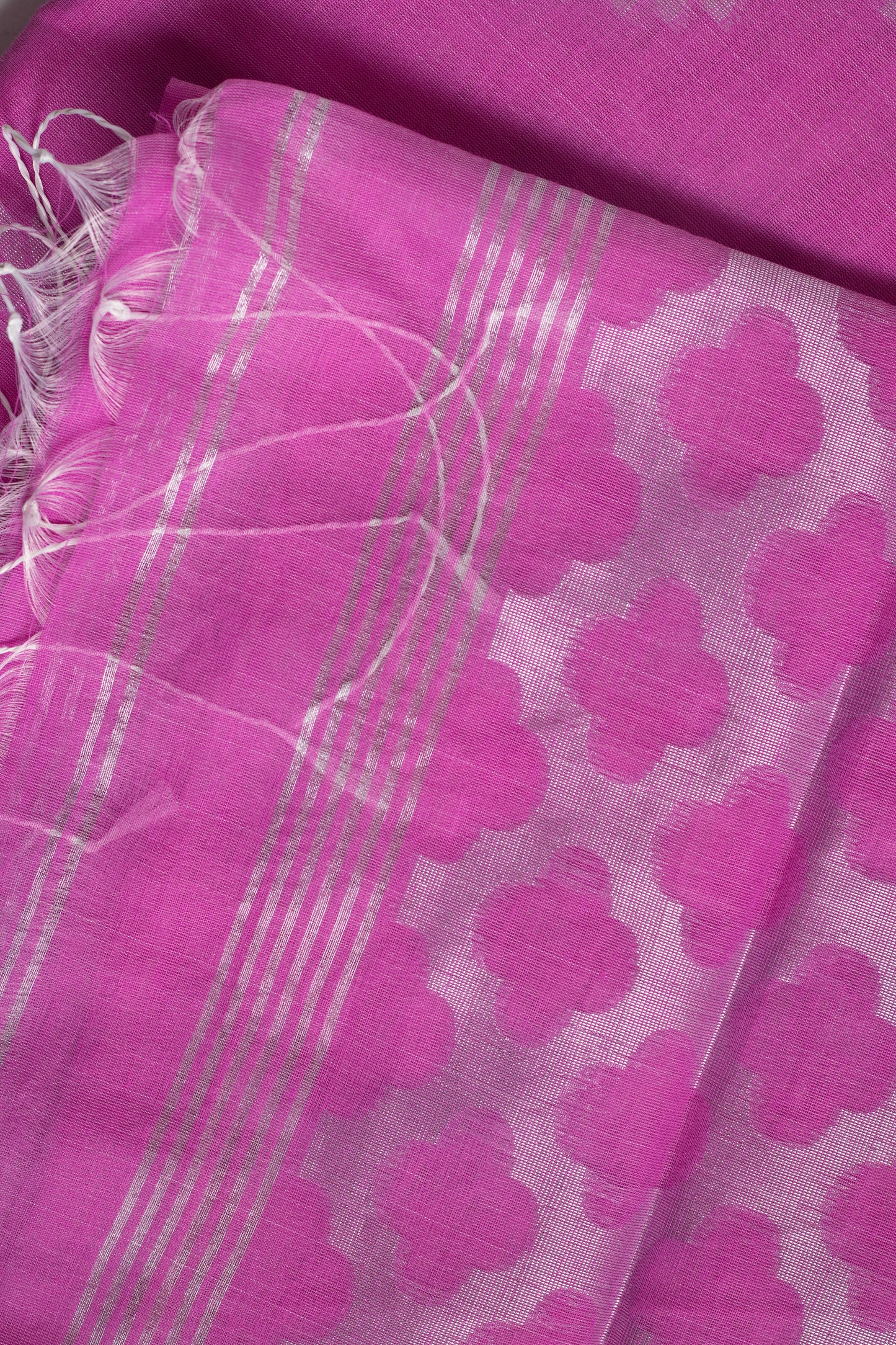 Orchid Purple & Silver Pure Cotton Handloom Saree with Blouse Piece