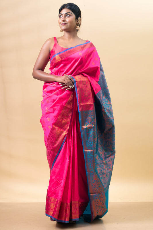 Rani and Copper light South Silk Saree with Blouse Piece