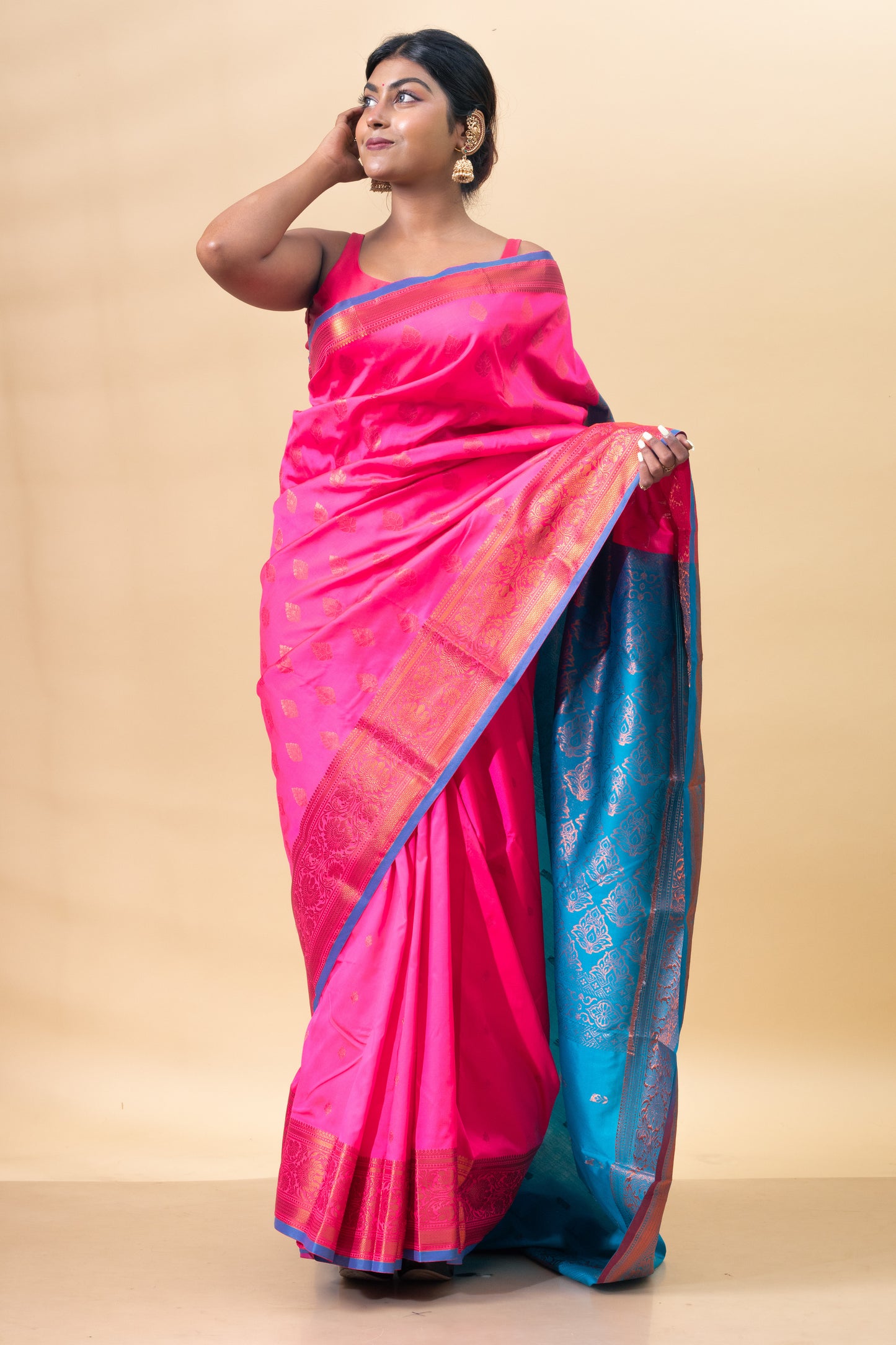 Rani and Copper light South Silk Saree with Blouse Piece