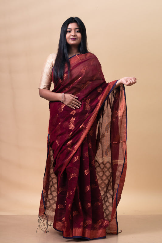 Copper Pure Cotton Handloom Saree with Blouse Piece