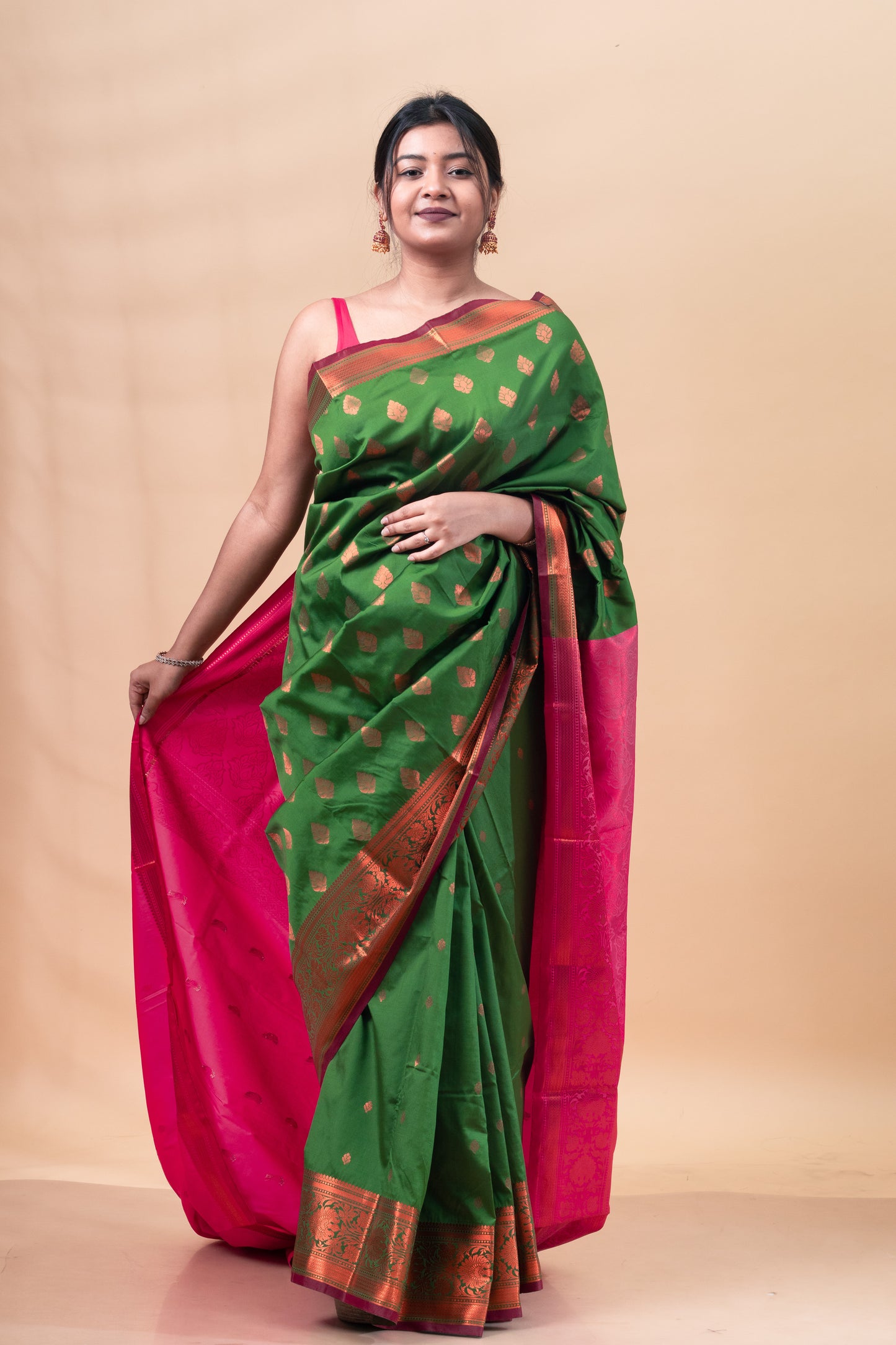 Green and Copper light South Silk Saree with Blouse Piece