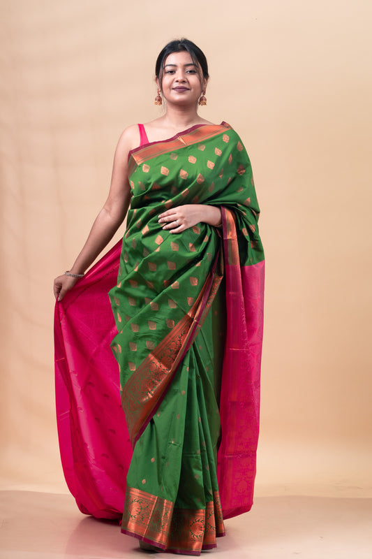 Green and Copper light South Silk Saree with Blouse Piece