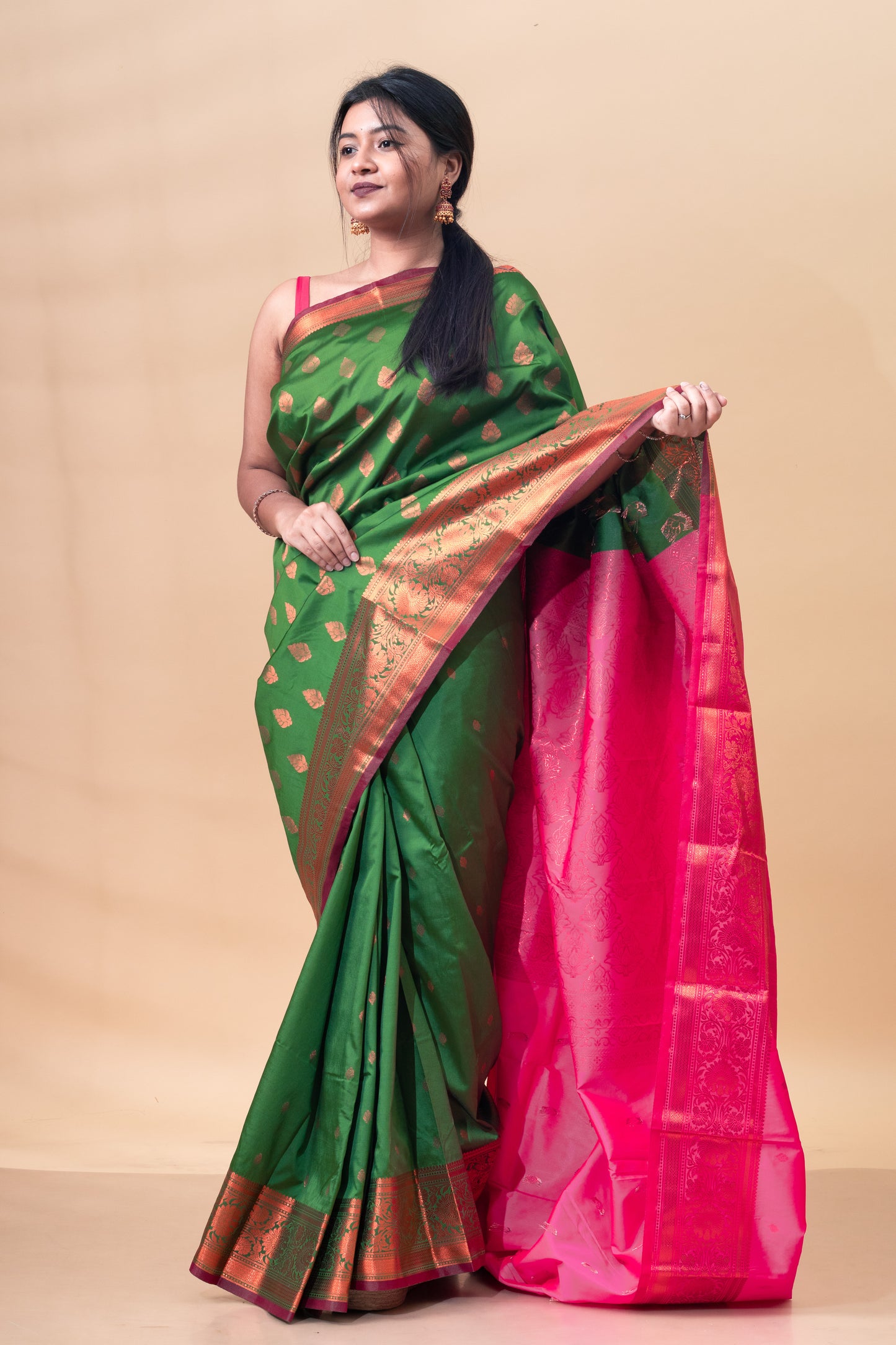 Green and Copper light South Silk Saree with Blouse Piece