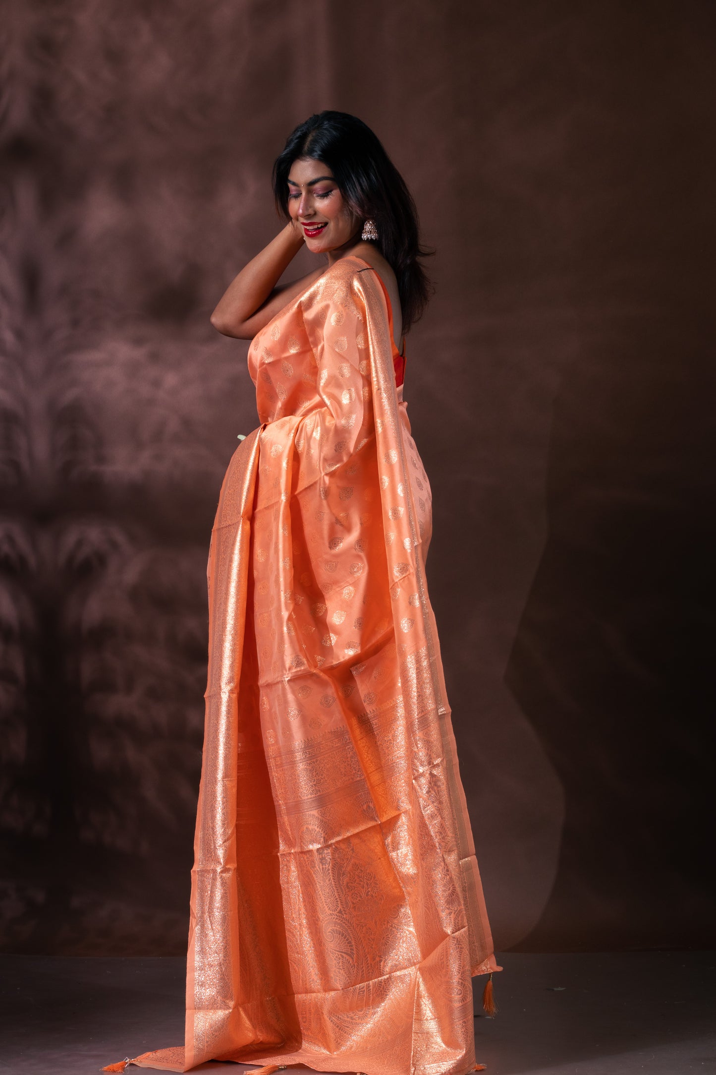 Peach Chanderi Silk Saree with Blouse Piece