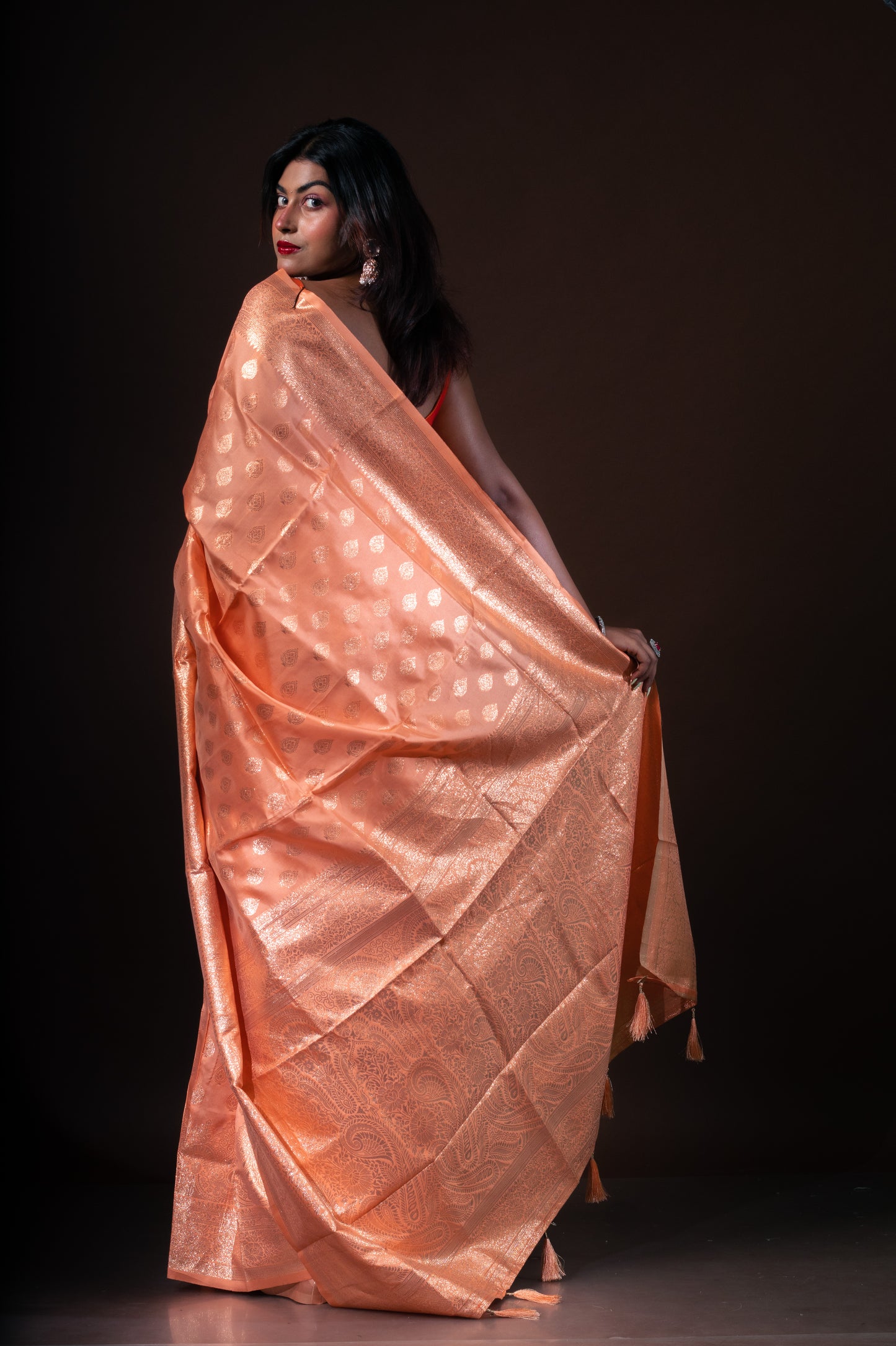 Peach Chanderi Silk Saree with Blouse Piece