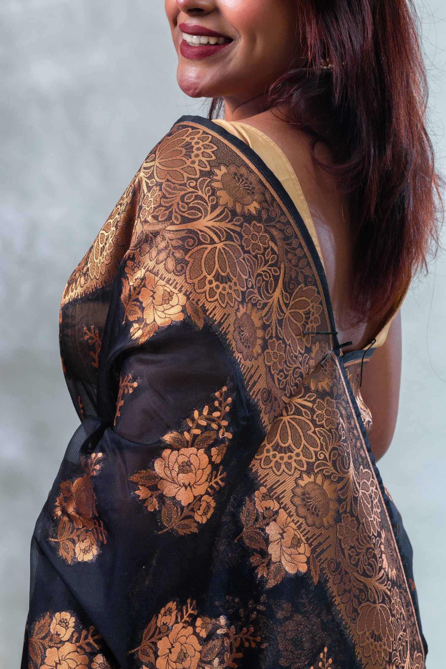 Black Fancy Organza Silk Saree with Blouse Piece