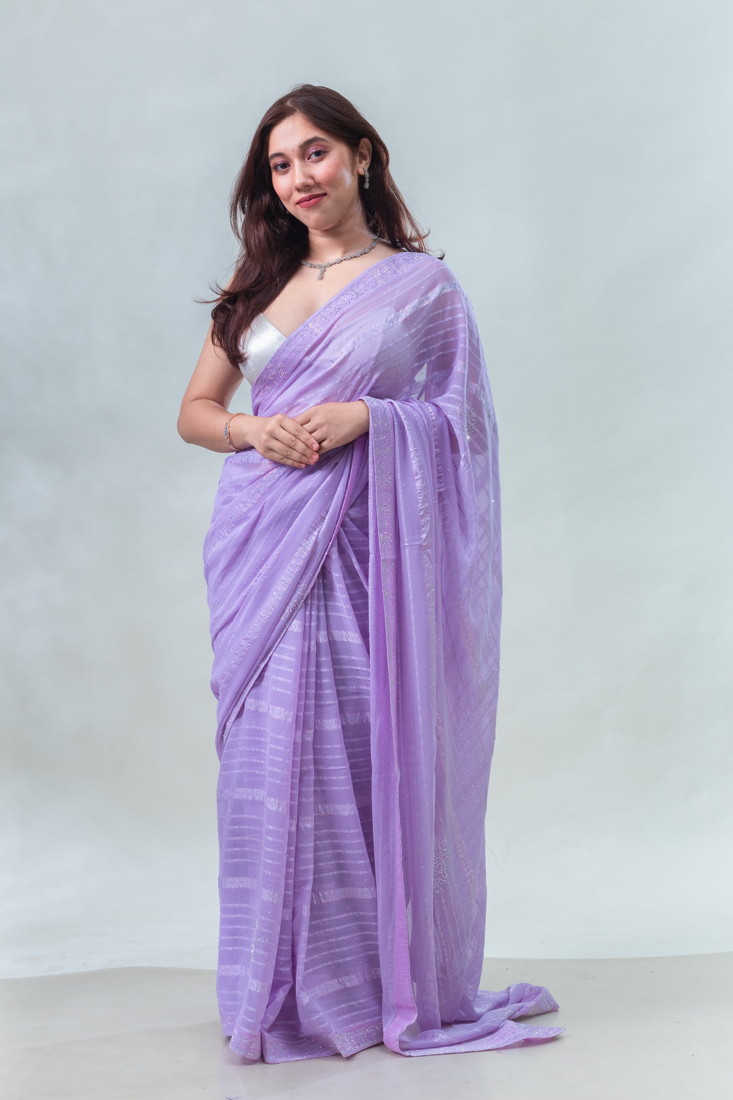 Lavender Stone Embellished Fancy Georgette Saree with Blouse Piece