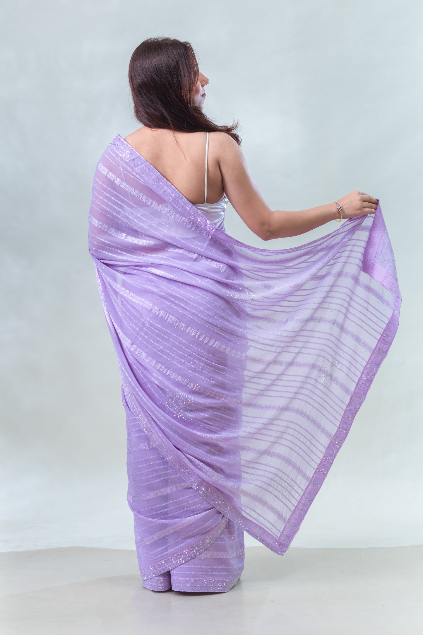Lavender Stone Embellished Fancy Georgette Saree with Blouse Piece