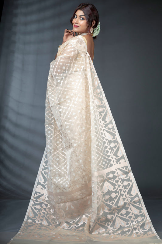 Off White Pure Muslin Silk Saree with Blouse Piece