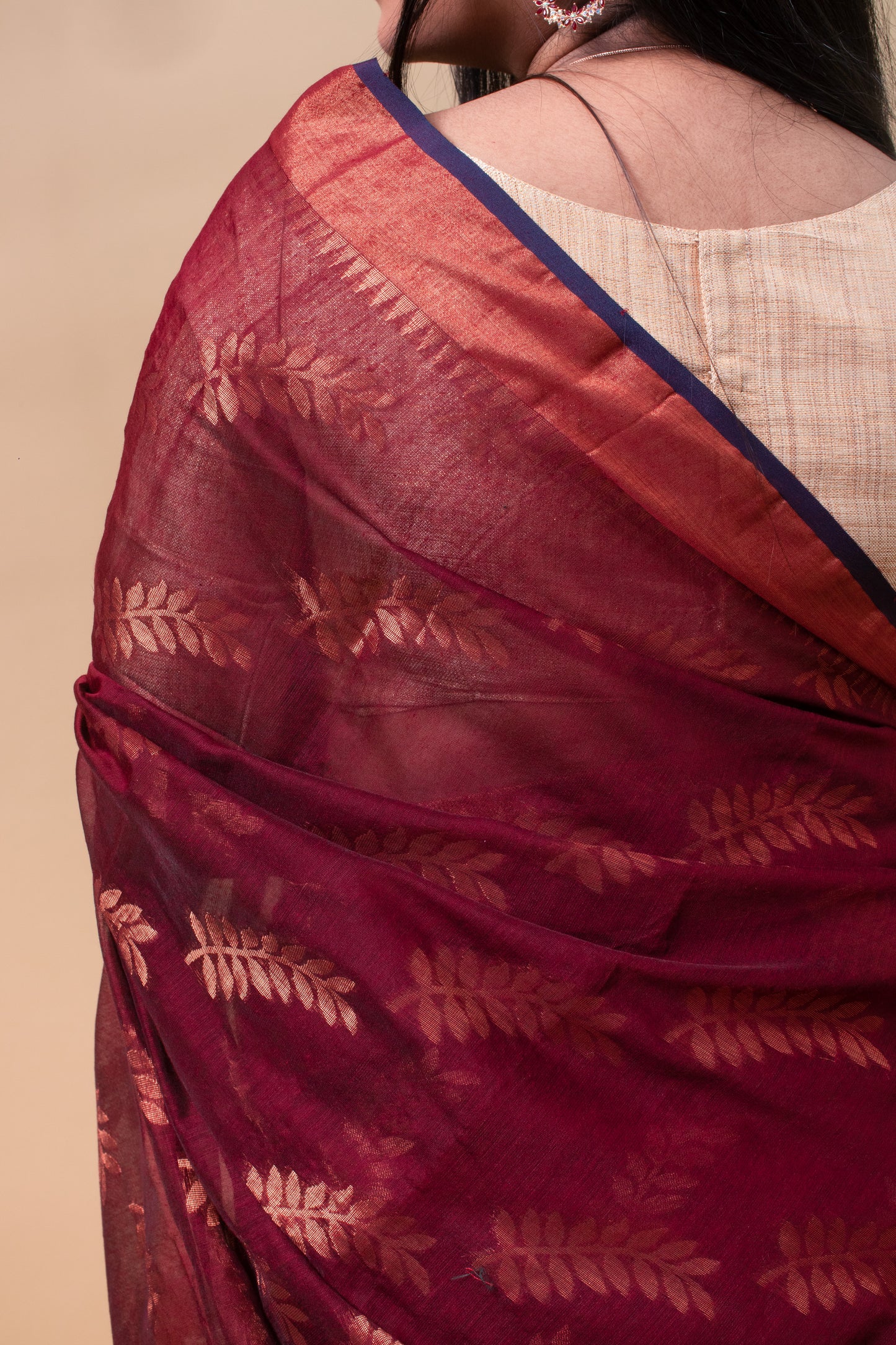Copper Pure Cotton Handloom Saree with Blouse Piece