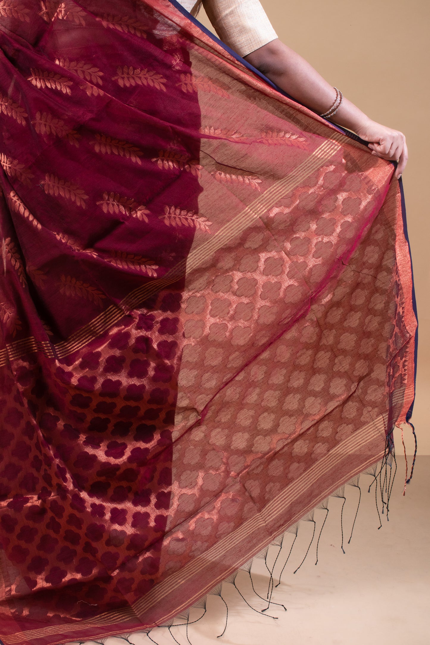 Copper Pure Cotton Handloom Saree with Blouse Piece