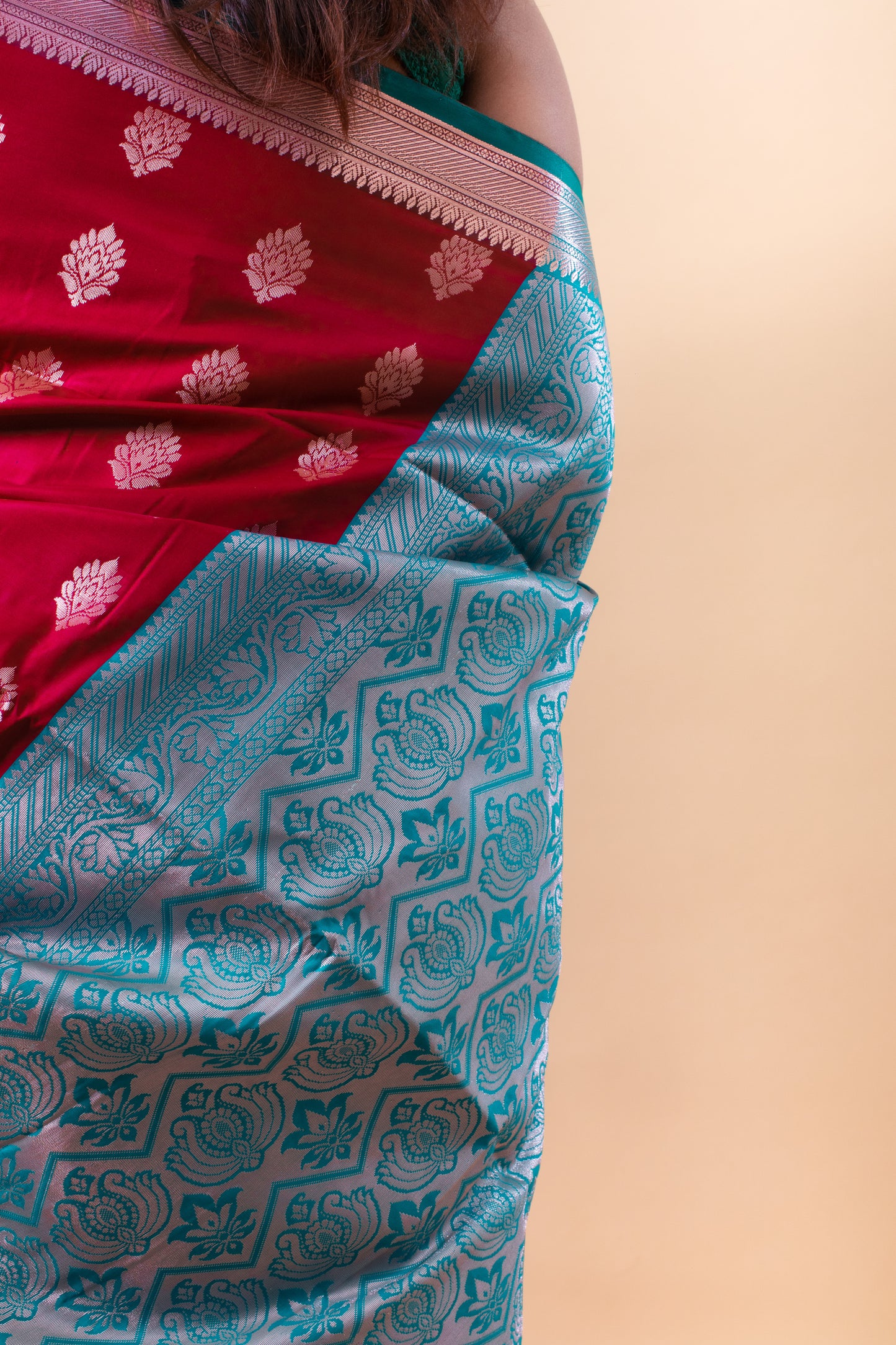 Maroon & Blue South Silk Saree with Blouse Piece