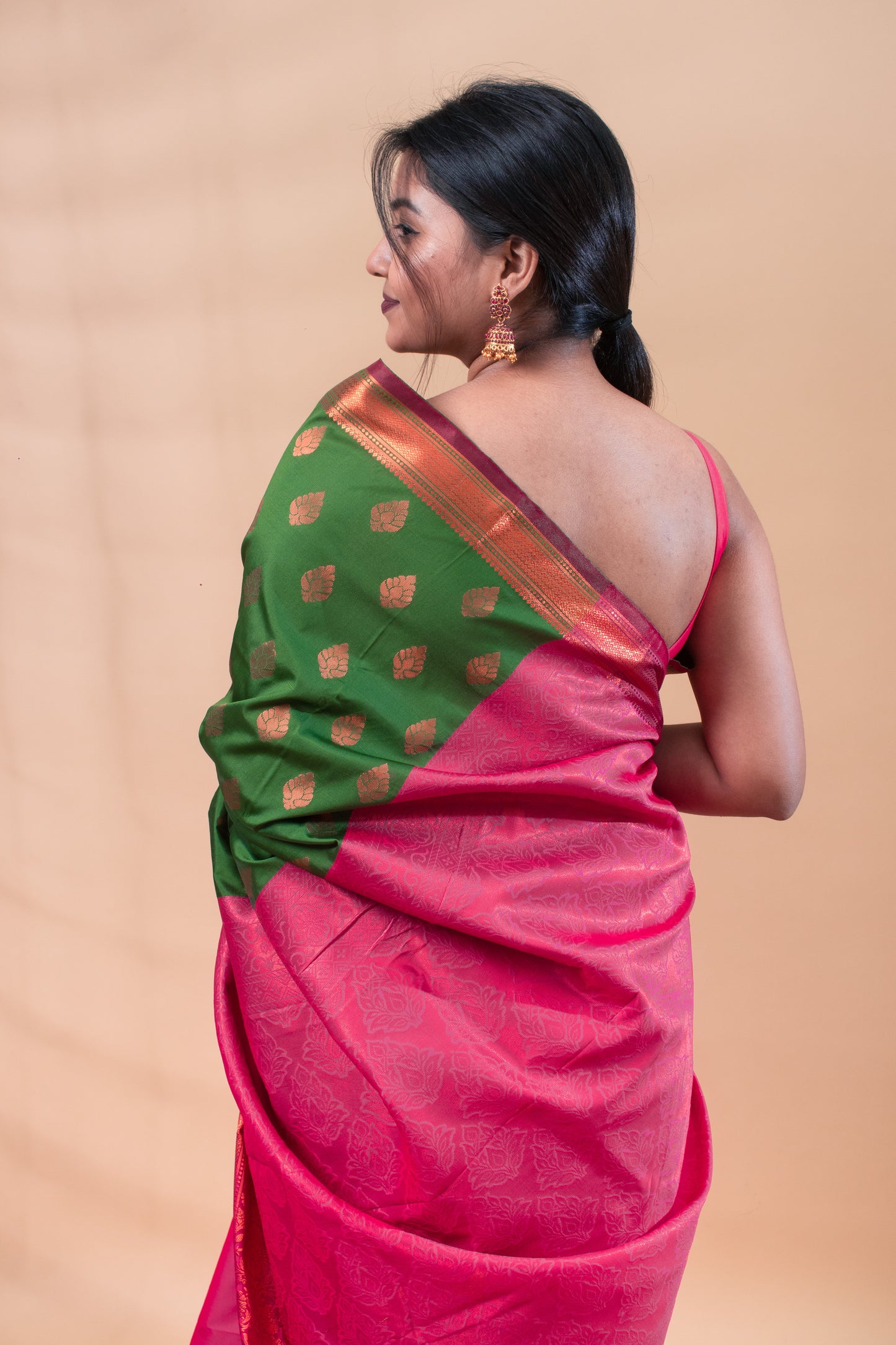 Green and Copper light South Silk Saree with Blouse Piece