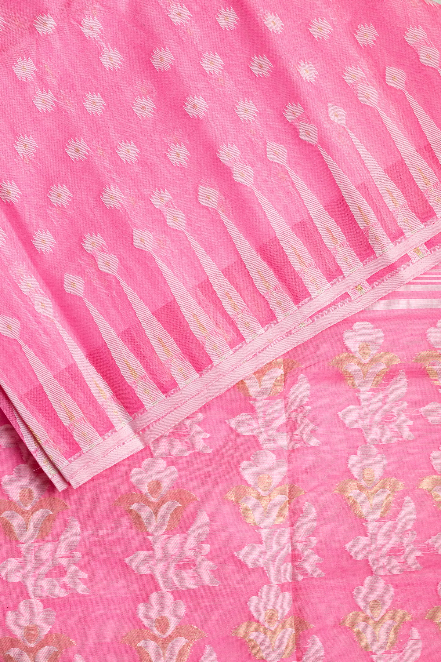 Pink Cotton Jamdani Saree