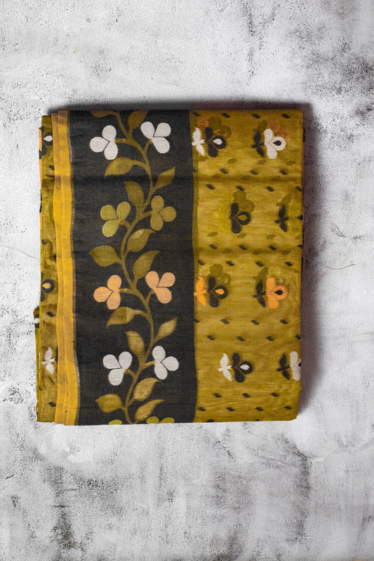 Jade Green Pure Cotton Dhakai Jamdani Saree
