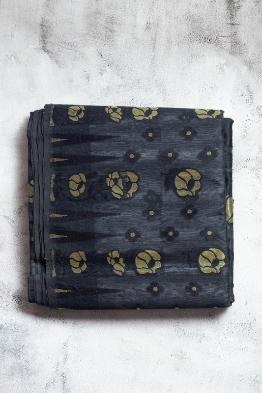Black Pure Cotton Dhakai Jamdani Saree