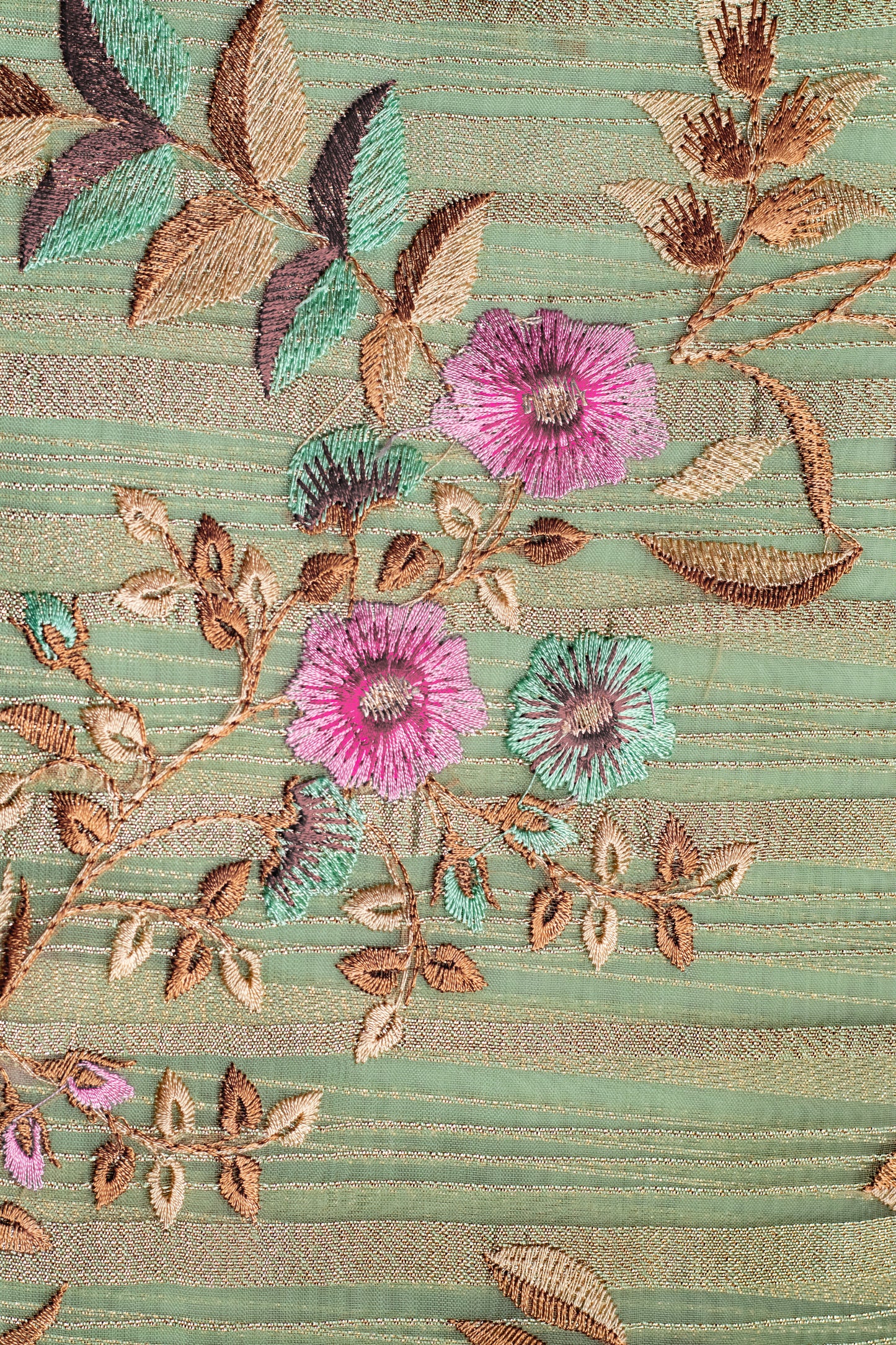 Star Trail Green Floral Embroidered Light Organza Silk Saree with Blouse Piece