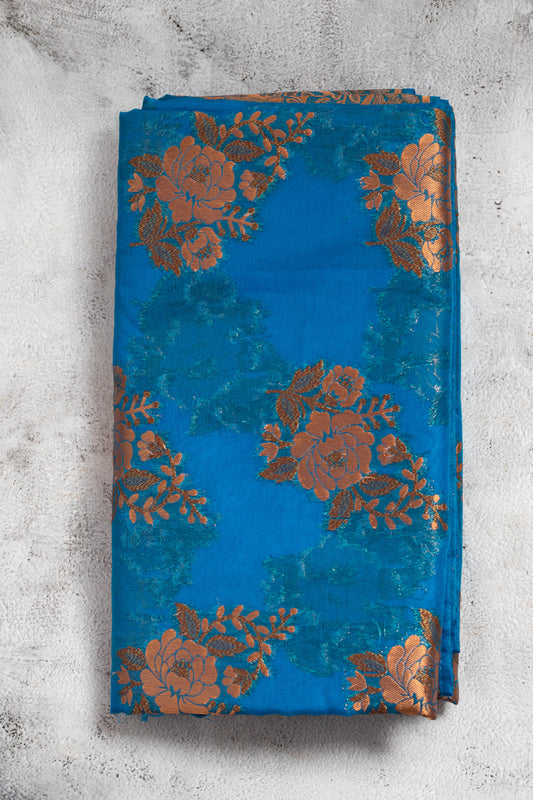 Blue Fancy Organza Silk Saree with Blouse Piece