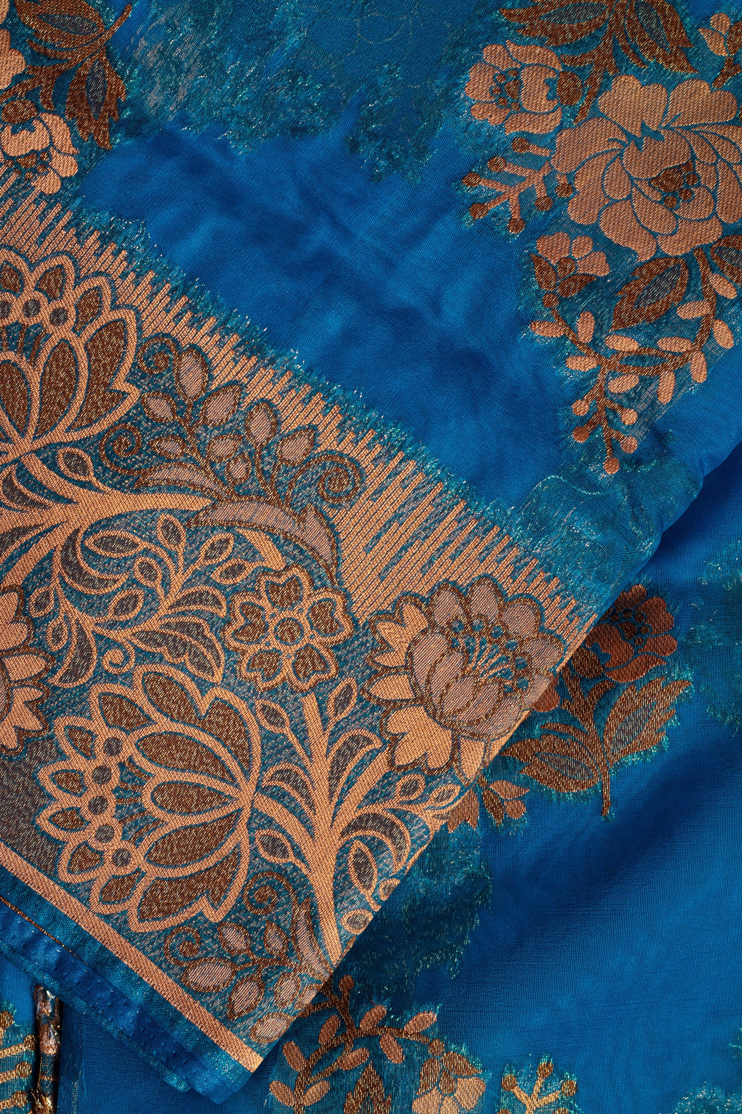 Blue Fancy Organza Silk Saree with Blouse Piece