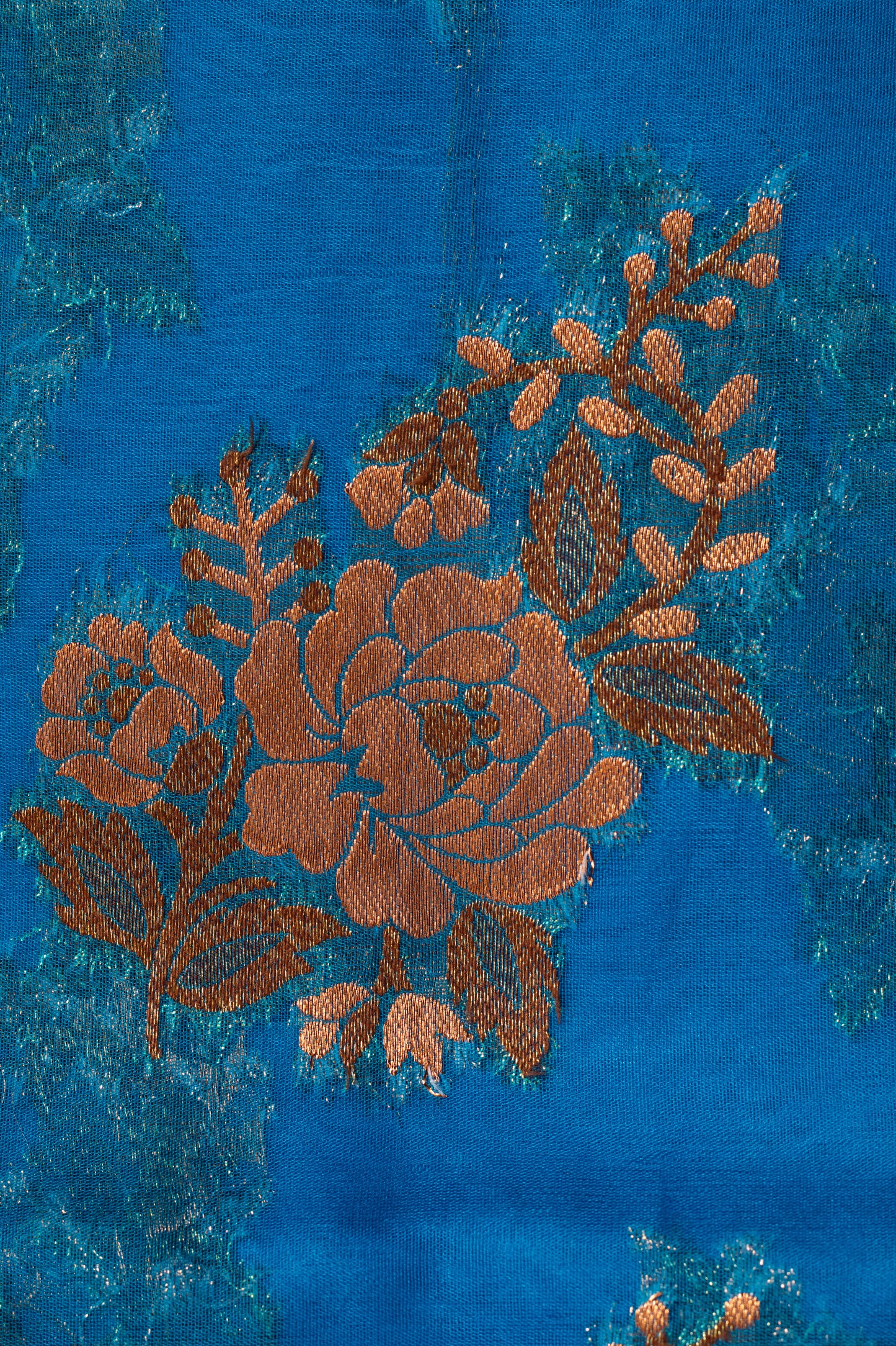 Blue Fancy Organza Silk Saree with Blouse Piece