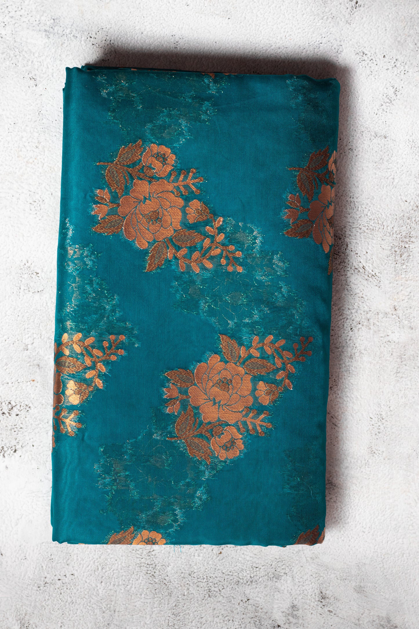 Ocean Green Fancy Organza Silk Saree with Blouse Piece