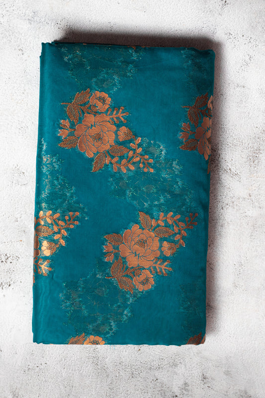 Ocean Green Fancy Organza Silk Saree with Blouse Piece