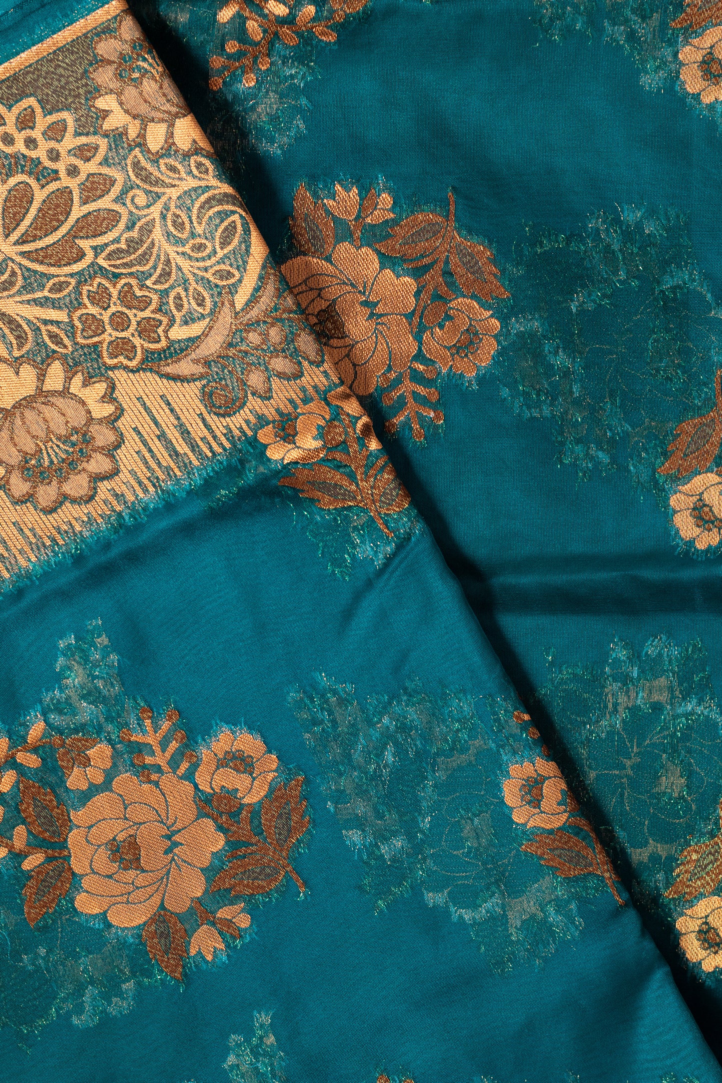 Ocean Green Fancy Organza Silk Saree with Blouse Piece