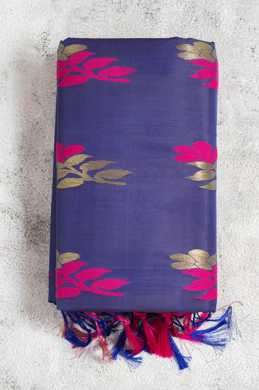 Dark Blue Exquisite Handwoven Cotton Tussar Matka Saree