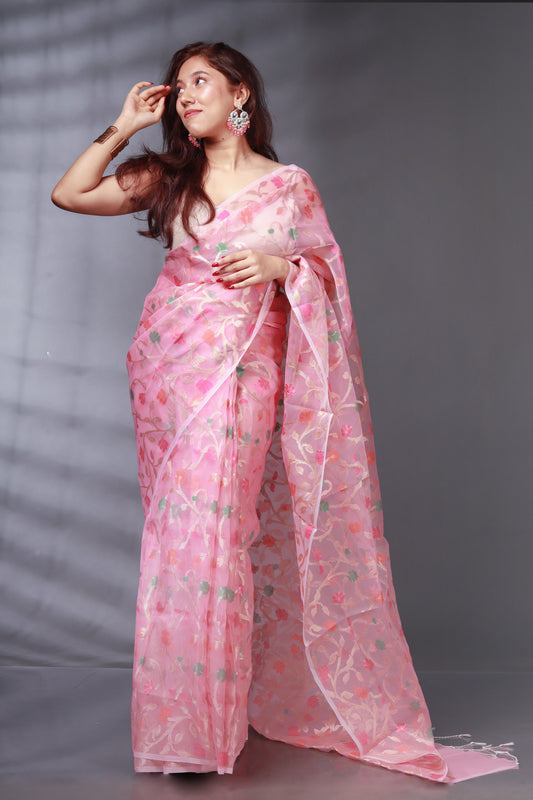 Lilac Pure Muslin Silk Saree with Blouse Piece