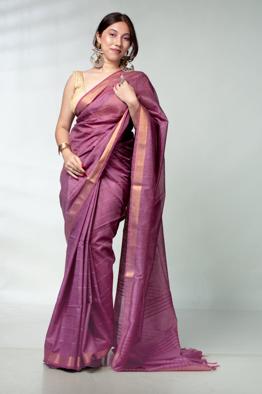 Magenta Pure Silk Saree with Blouse Piece