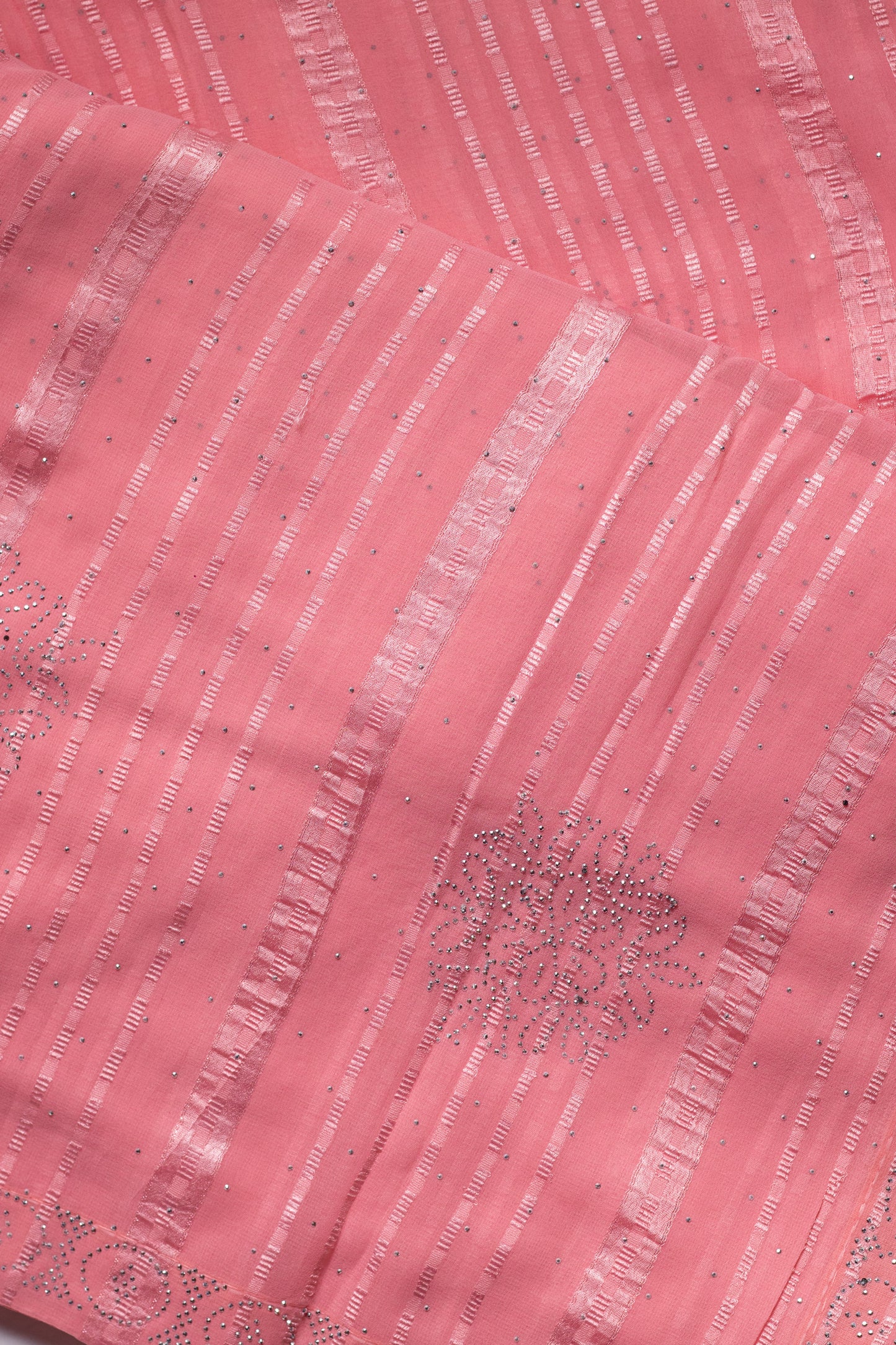 Coral Pink Stone Embellished Fancy Georgette Saree with Blouse Piece