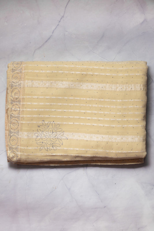 Pale Yellow Stone Embellished Fancy Georgette Saree with Blouse Piece