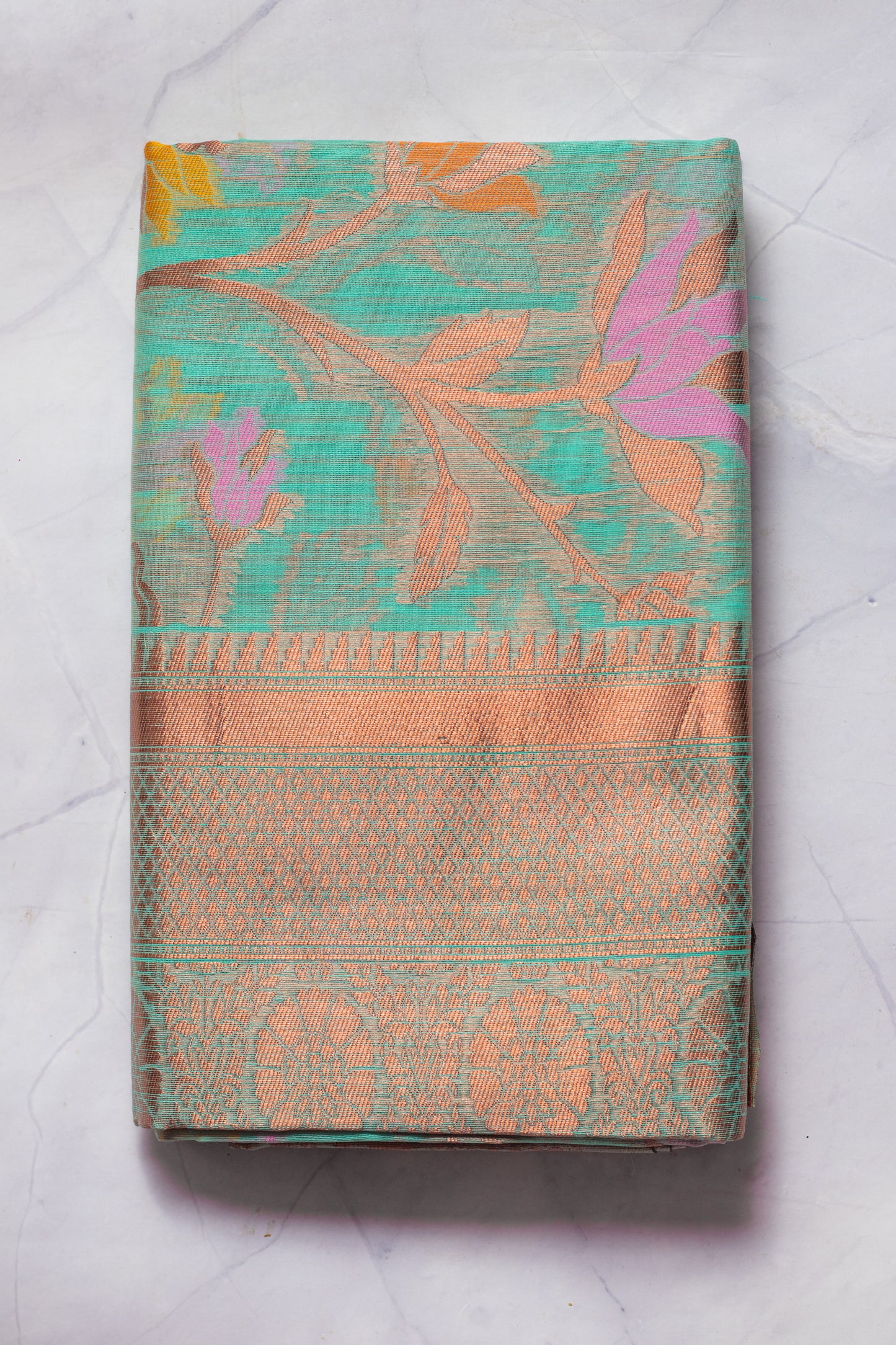 Aquamarine Green Soft Silk Handloom Saree with Blouse Piece