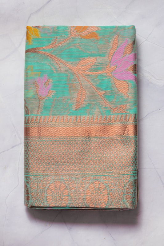 Aquamarine Green Soft Silk Handloom Saree with Blouse Piece