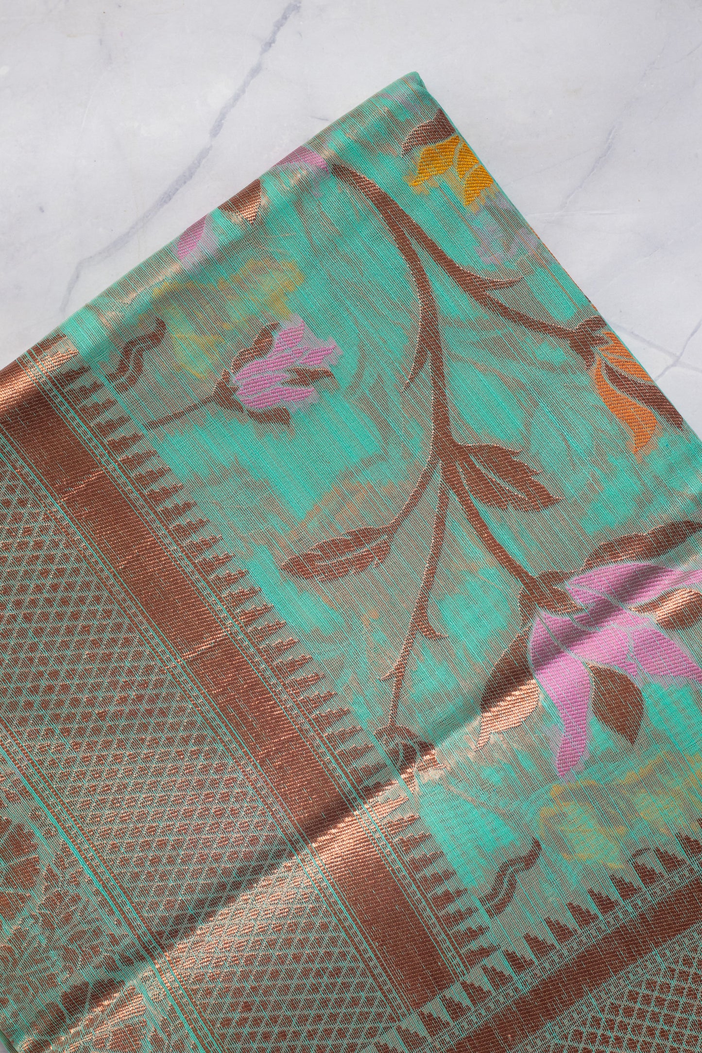 Aquamarine Green Soft Silk Handloom Saree with Blouse Piece