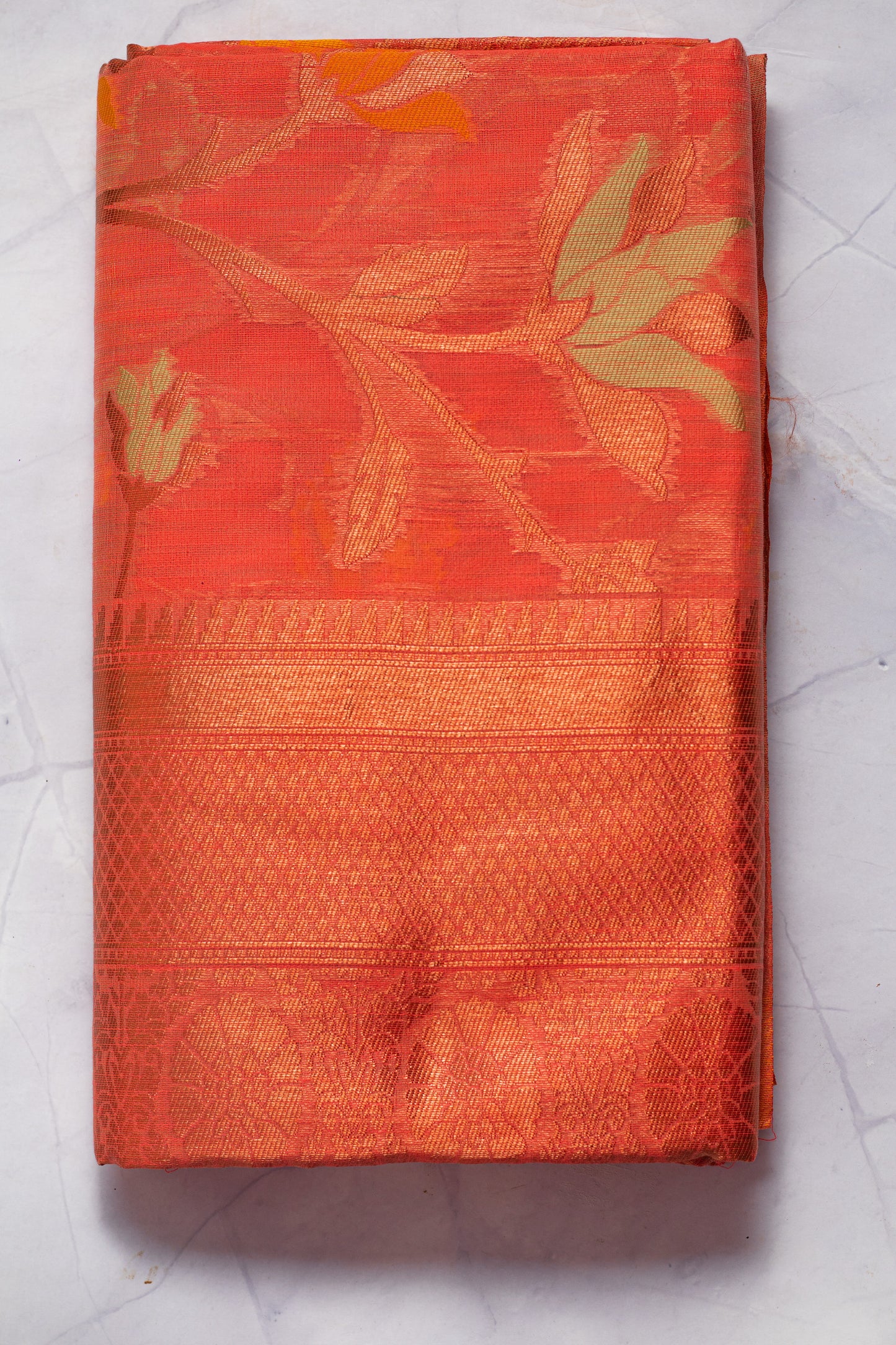 Tangerine Soft Silk Handloom Saree with Blouse Piece