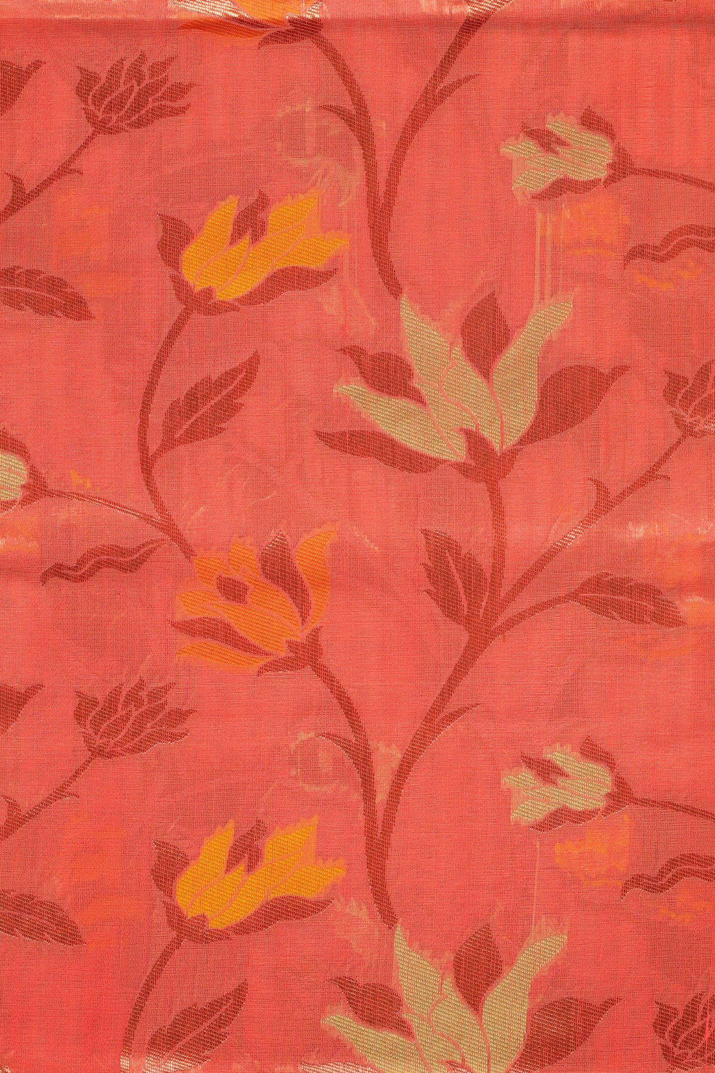 Tangerine Soft Silk Handloom Saree with Blouse Piece
