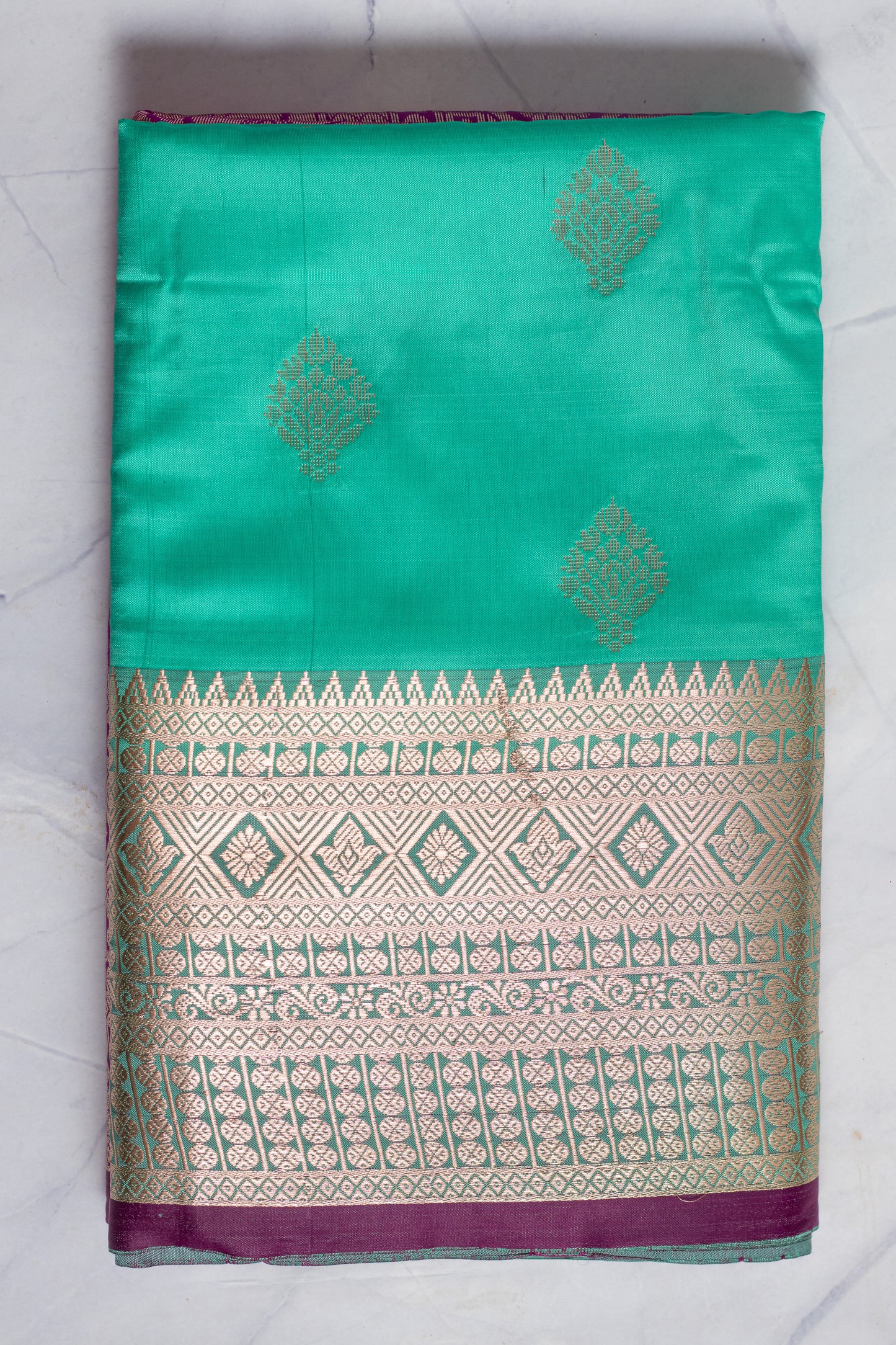 Teal & Purple South Silk Saree with Blouse Piece