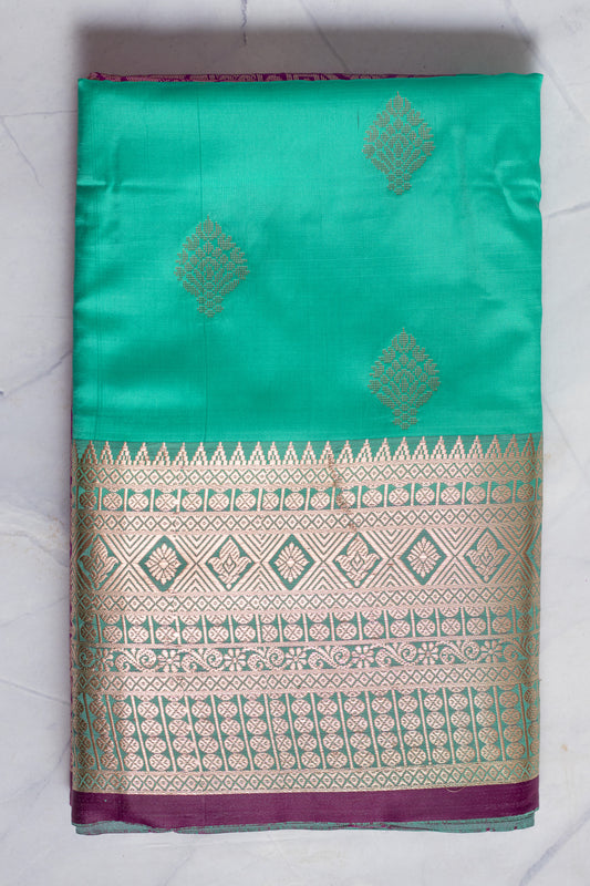 Teal & Purple South Silk Saree with Blouse Piece