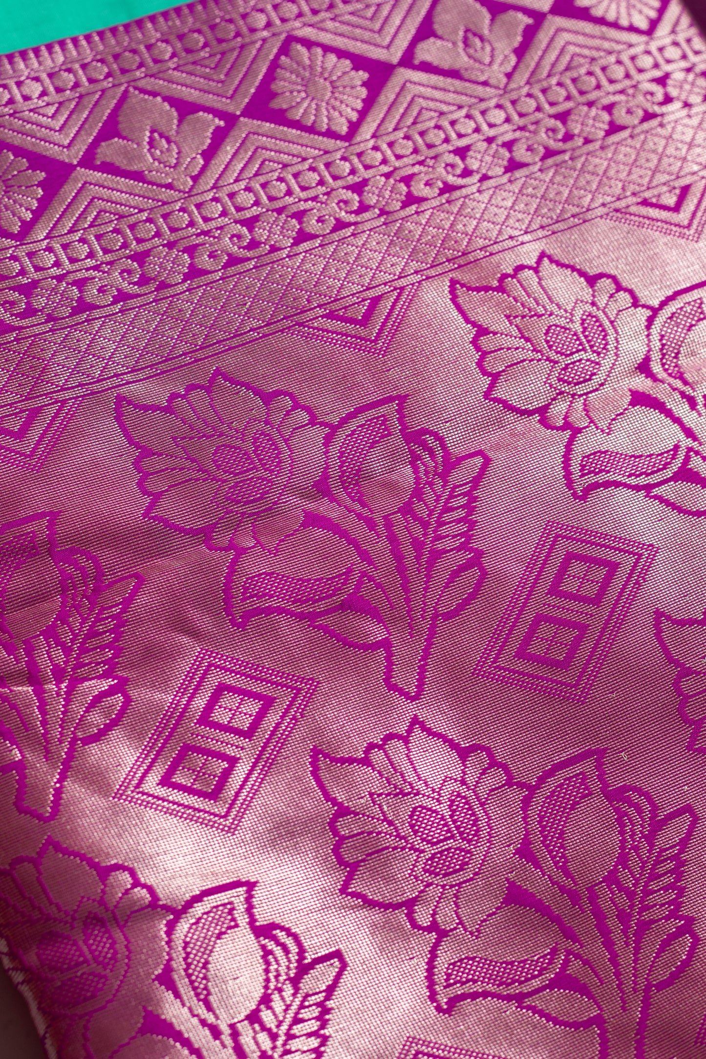Teal & Purple South Silk Saree with Blouse Piece