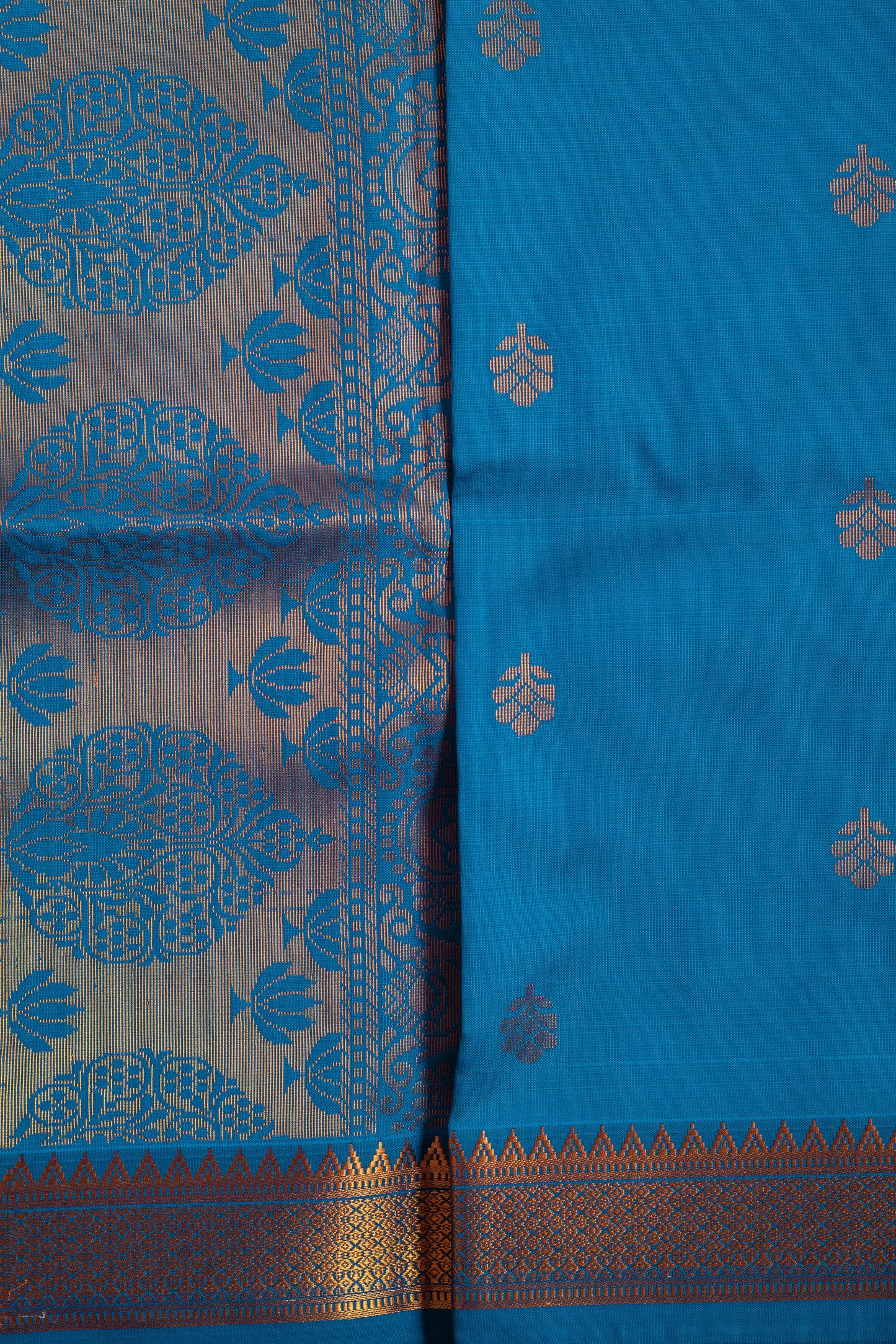 Peacock Blue and Copper Exquisite South Silk Saree with Blouse Piece