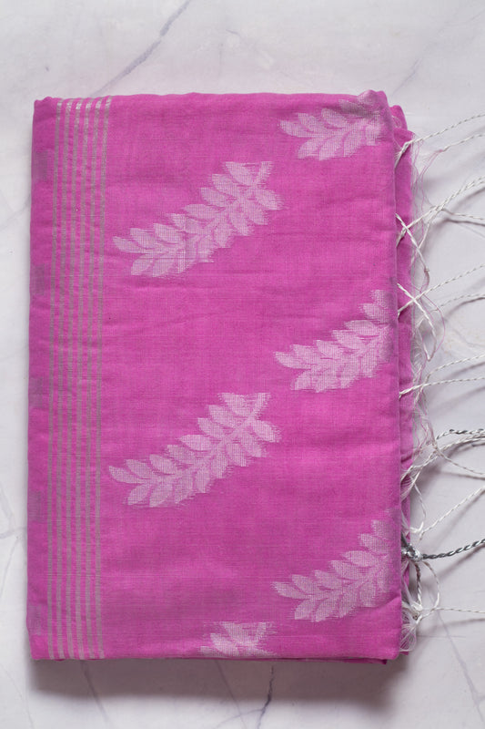 Orchid Purple & Silver Pure Cotton Handloom Saree with Blouse Piece