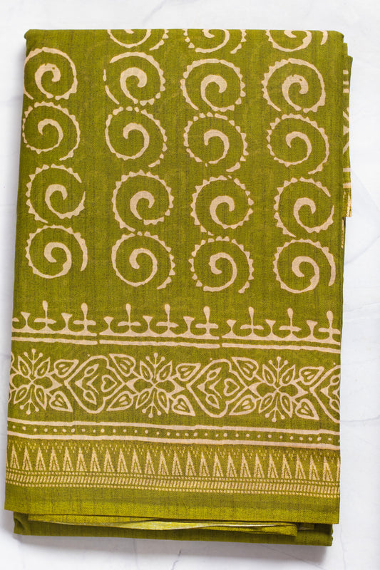 Green Printed Ultra Light Pure Malai Cotton Saree