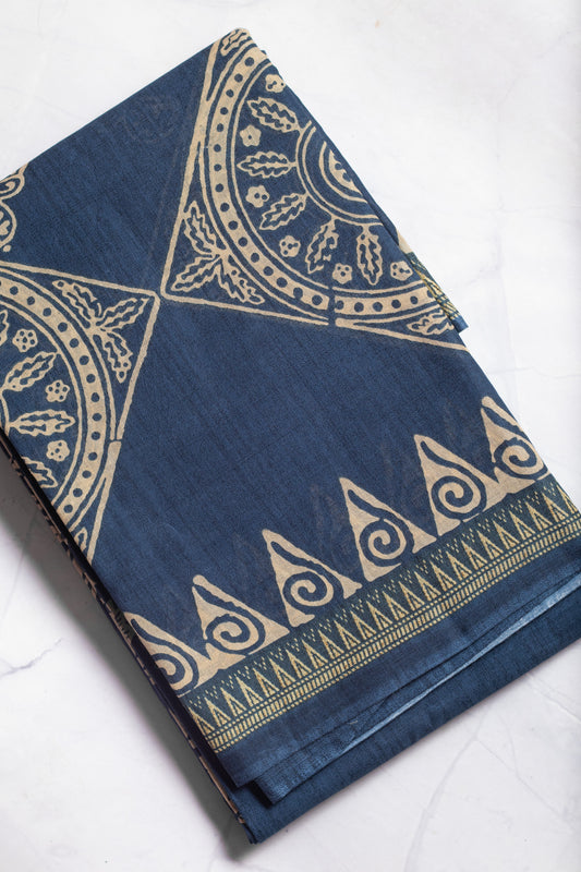 Deep Blue Printed Ultra Light Pure Malai Cotton Saree