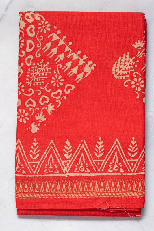 Red Printed Ultra Light Pure Malai Cotton Saree