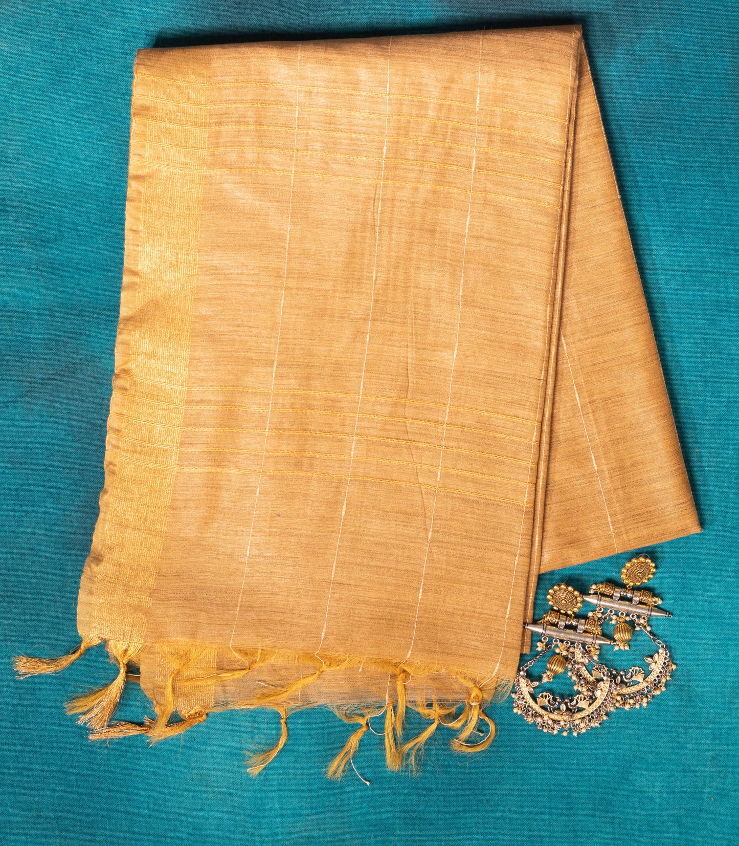Golden Pure Silk Saree with Blouse Piece